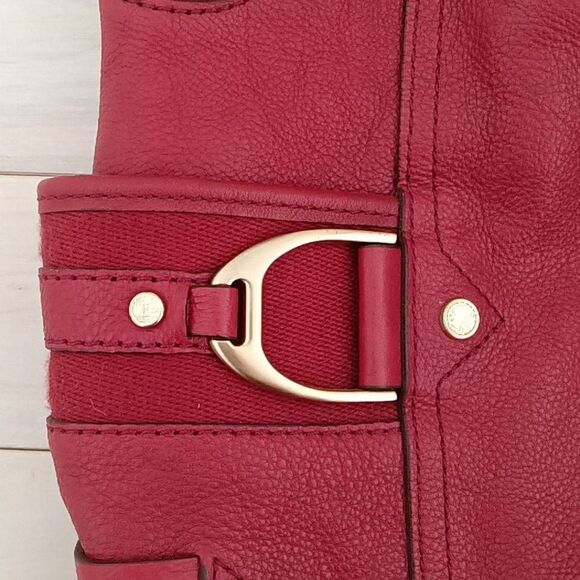 Cole Haan Women's Pebble Leather Brushed Braided Strap Bucket Bag Red - Picture 3 of 7